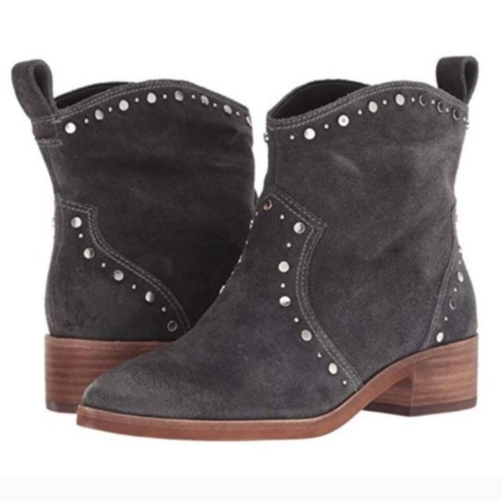 Dolce Vita Tobin Anthracite, Suede, Western Studded Block Heel Bootie 6.5M